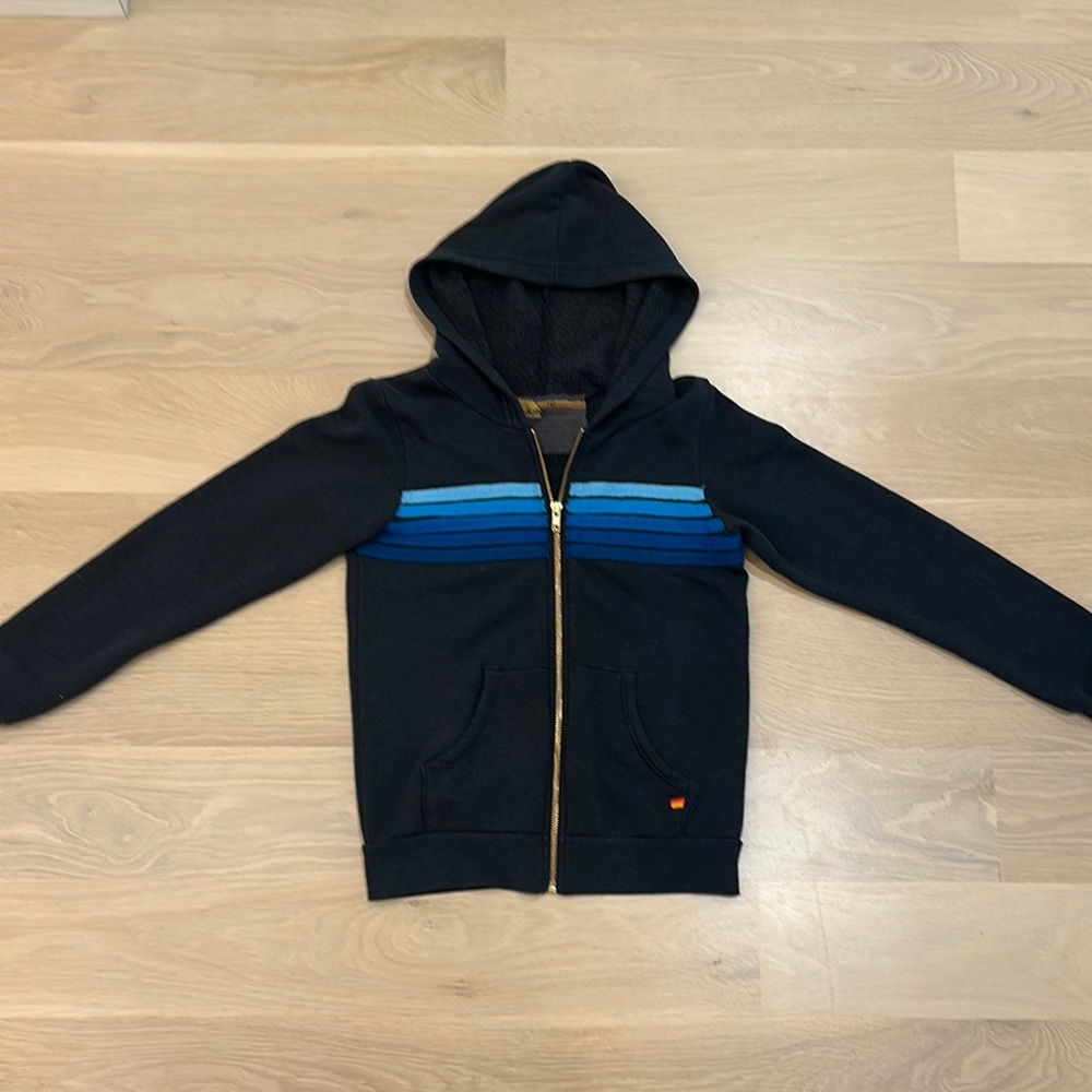 Aviator Nation Kid’s 5 stripe hoodie charcoal // blue